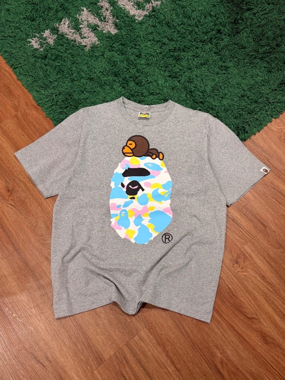 BAPE - Grey Cotton Candy Camo Baby Milo Ape Head T-Shirt - Size Medium